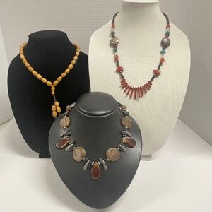 3 Necklaces Vintage Native American Style Beads Bears Wood